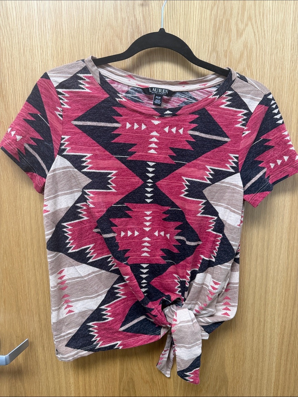 Lauren Ralph Lauren Short Sleeve 100% Cotton Southwest Tie-Front Top